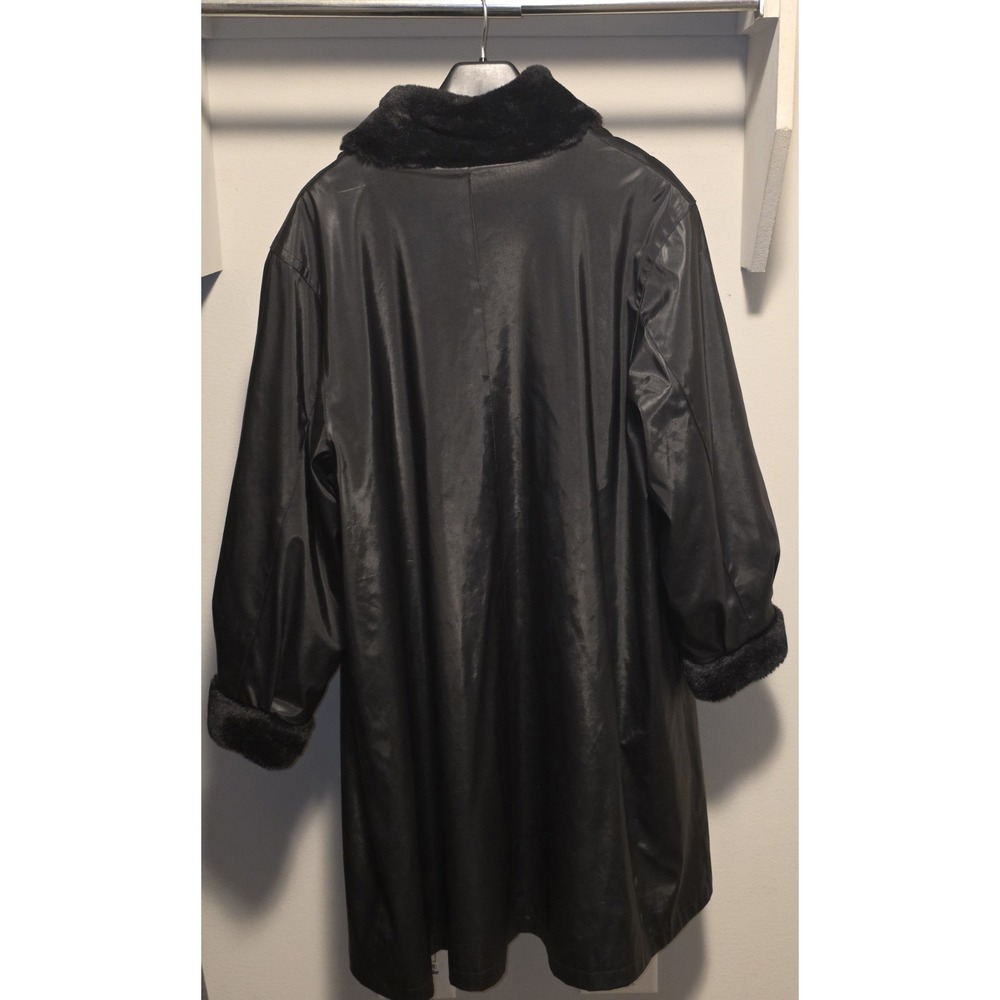 American Bazaar Women's 1X‎ Black w/ Leopard Lining All Weather Winter Rain Coat - Picture 2 of 16